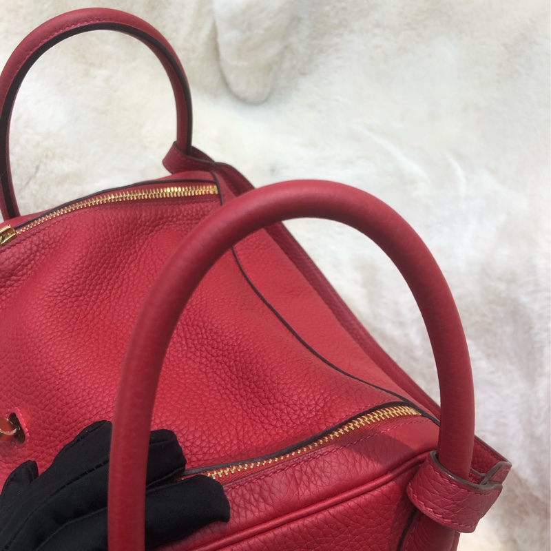 Hermes Lindy 30 紅色金扣 TC皮 XC355-7