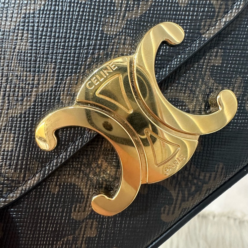 Celine 老花金釦凱旋門迷你斜背包-13