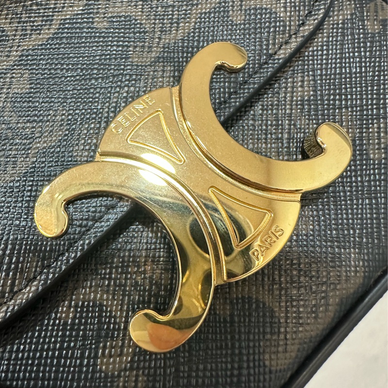 Celine 老花金釦凱旋門迷你斜背包-42