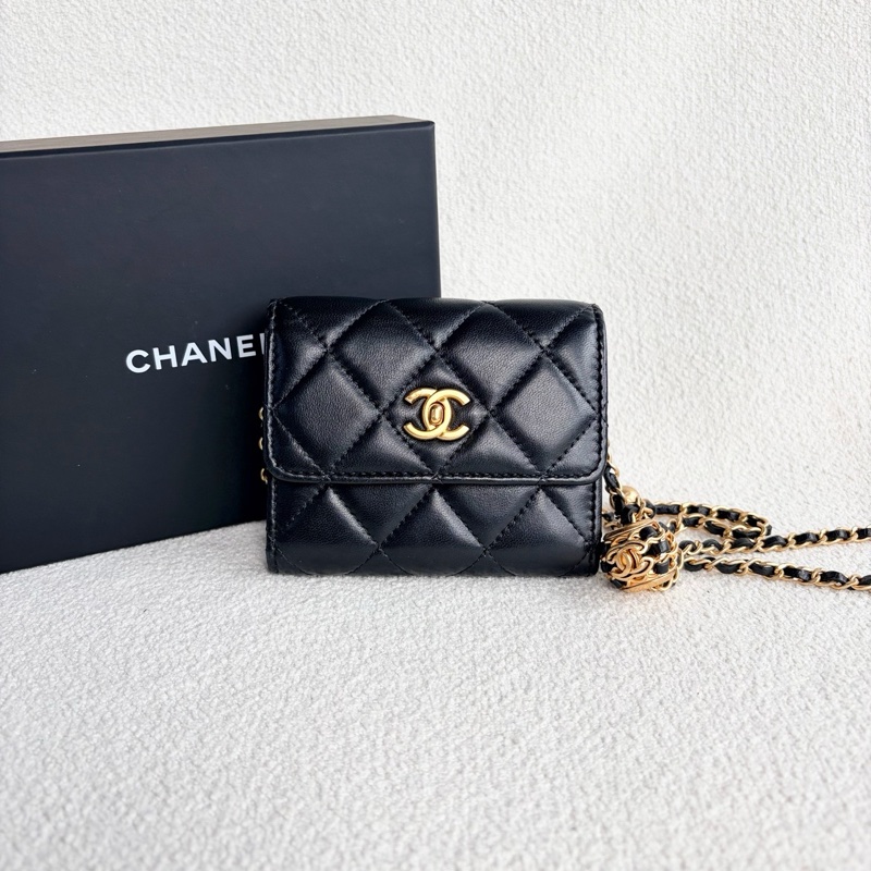 🌷帶保卡! Chanel 香奈兒 22S 核桃球Mini WOC 鏈條包 黑金羊皮-1