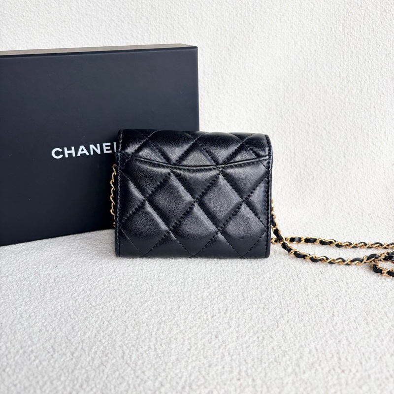 🌷帶保卡! Chanel 香奈兒 22S 核桃球Mini WOC 鏈條包 黑金羊皮-2