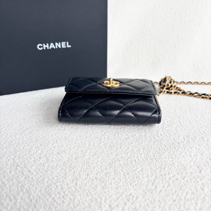 🌷帶保卡! Chanel 香奈兒 22S 核桃球Mini WOC 鏈條包 黑金羊皮-3