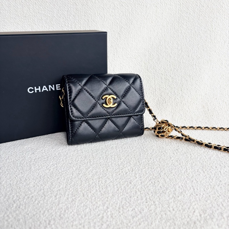 🌷帶保卡! Chanel 香奈兒 22S 核桃球Mini WOC 鏈條包 黑金羊皮-4