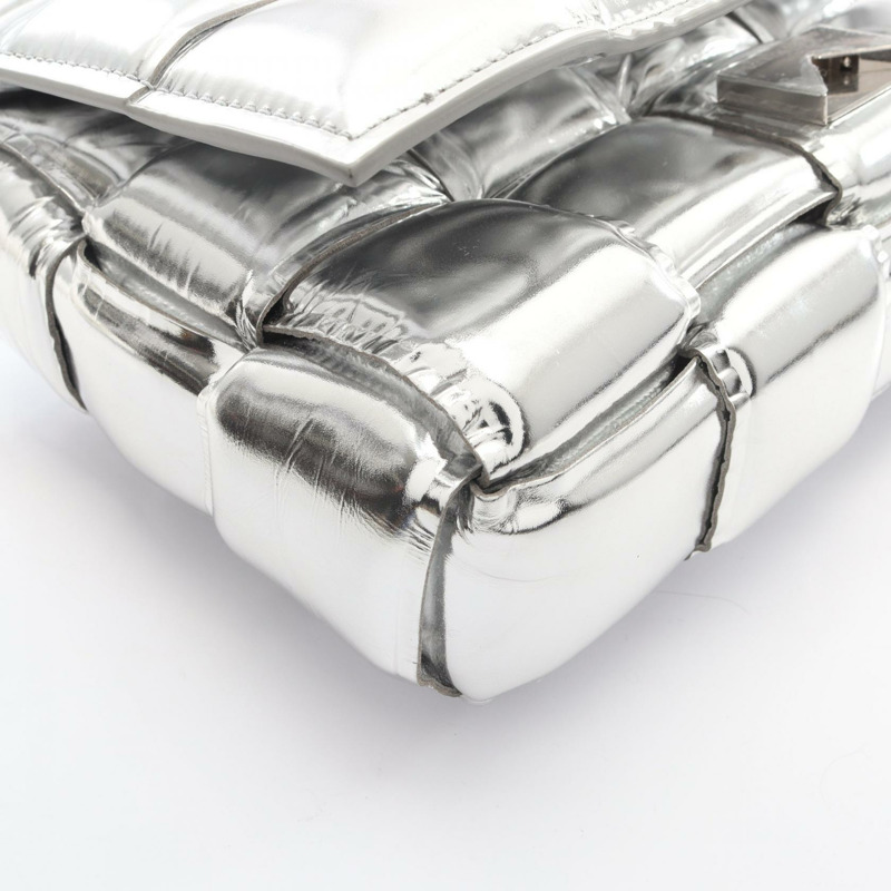 BOTTEGA VENETA 銀色皮革卡帶編織肩包(二手,女士款)-4