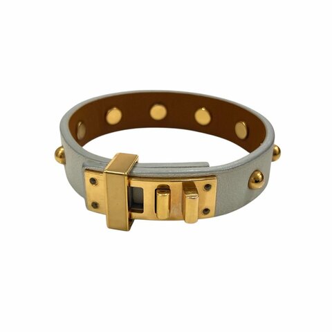 HERMES KELLY DOG 鉚釘手環 金色金屬 / 白色皮革