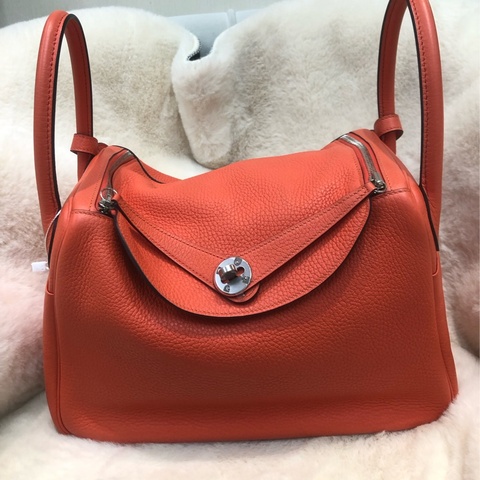 Hermes Lindy 30 銀扣火焰橙色 內裏酒紅色 XC357
