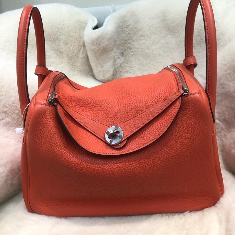 Hermes Lindy 30 銀扣火焰橙色 內裏酒紅色 XC357-0