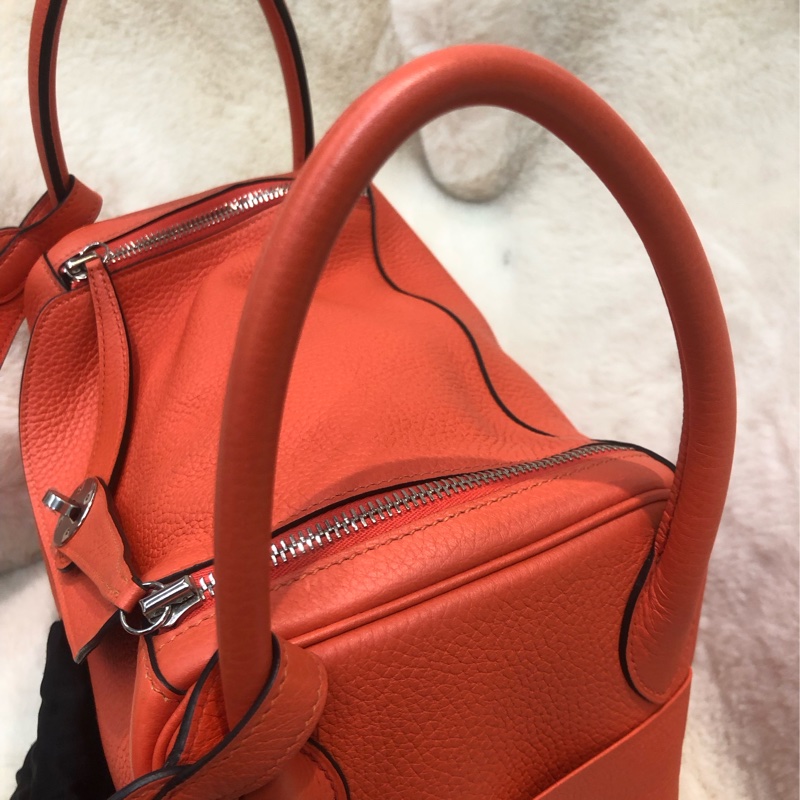 Hermes Lindy 30 銀扣火焰橙色 內裏酒紅色 XC357-7