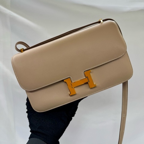 愛馬仕 HERMES  Constance Elan Swift 小牛皮琺瑯H扣斜背包（斑鳩灰）□R STAMP