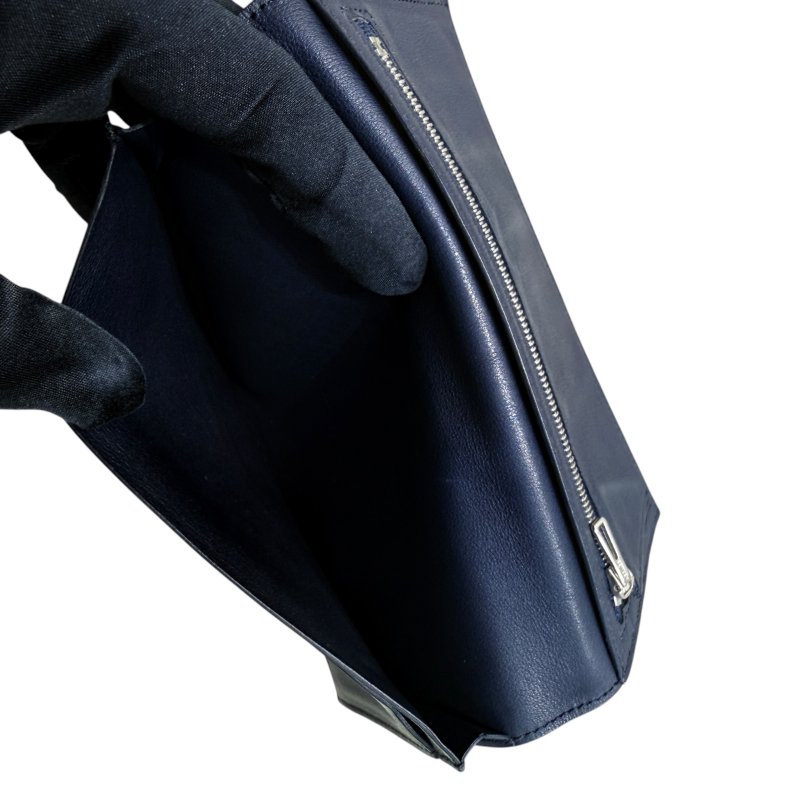 HERMES 愛馬仕 Citizen Twill 皮革 長夾 深藍色 銀釦-7