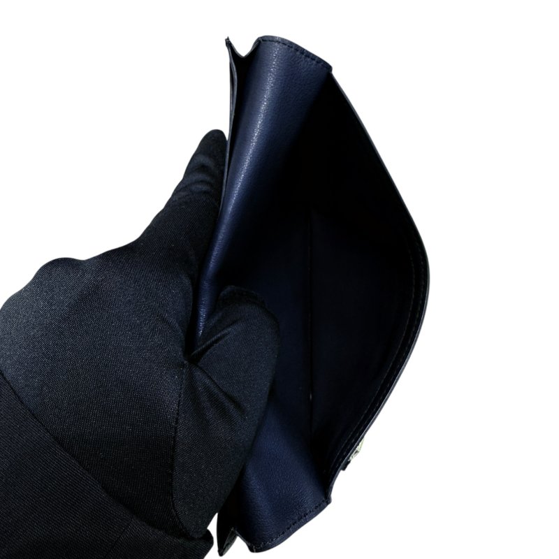 HERMES 愛馬仕 Citizen Twill 皮革 長夾 深藍色 銀釦-8