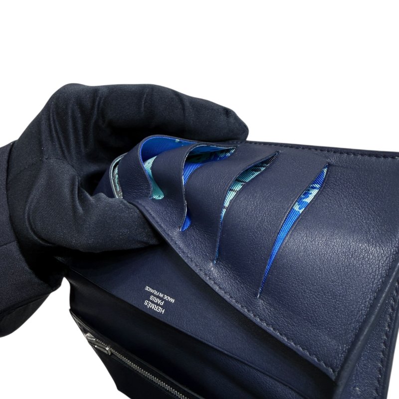 HERMES 愛馬仕 Citizen Twill 皮革 長夾 深藍色 銀釦-9