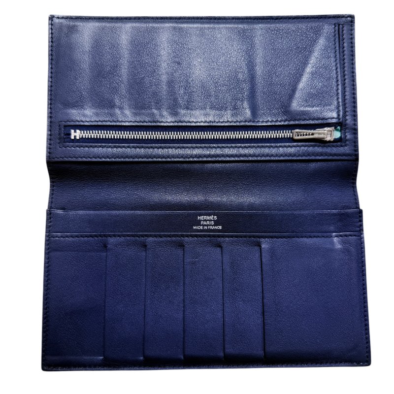 HERMES 愛馬仕 Citizen Twill 皮革 長夾 深藍色 銀釦-12