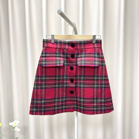 99新繆繆miumiu 紅色格紋羊毛半裙 42碼 腰圍70 裙長45