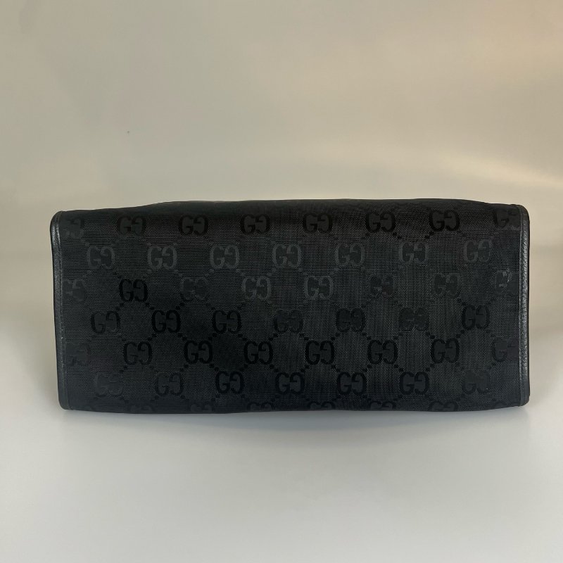 GUCCI  黑皮革滿版老花尼龍托特包-5