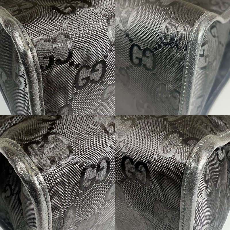 GUCCI  黑皮革滿版老花尼龍托特包-12