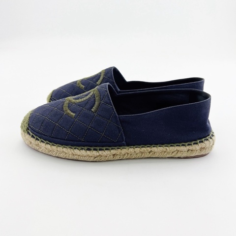 95新Chanel香奈兒/藍色經典雙C菱格紋漁夫鞋/39碼