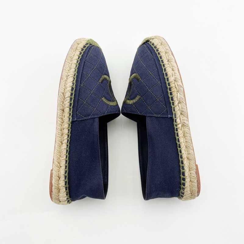 95新Chanel香奈兒/藍色經典雙C菱格紋漁夫鞋/39碼-2