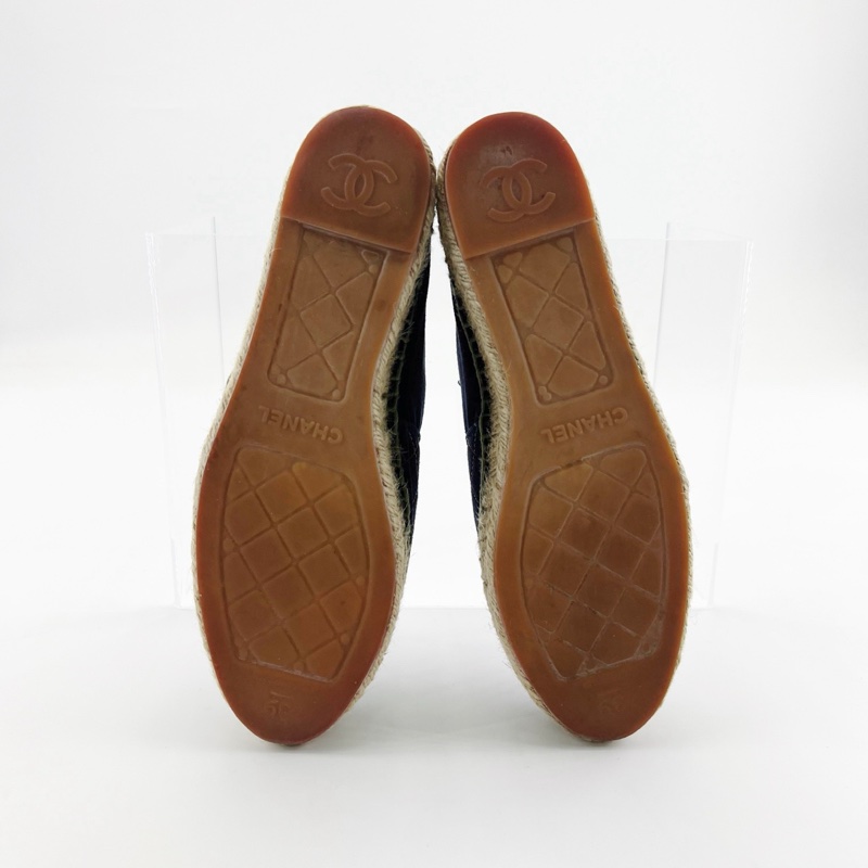 95新Chanel香奈兒/藍色經典雙C菱格紋漁夫鞋/39碼-4