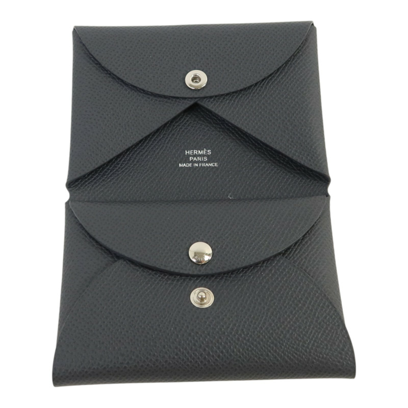 HERMES 【Hermes Fair】Epsom皮革Calvi Duo Compact Card Case銀扣卡片套Ardoise-5