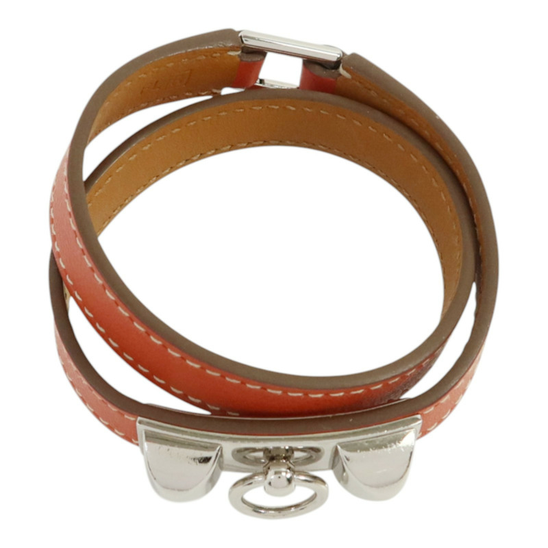 HERMES Swift皮革Rivale Double Tour Bracelet銀扣手鏈-3