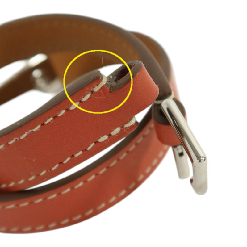 HERMES Swift皮革Rivale Double Tour Bracelet銀扣手鏈-10