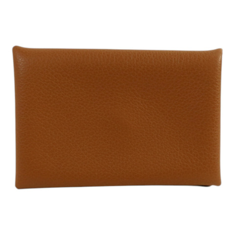 HERMES Evercolor皮革Calvi銀扣卡片套Gold