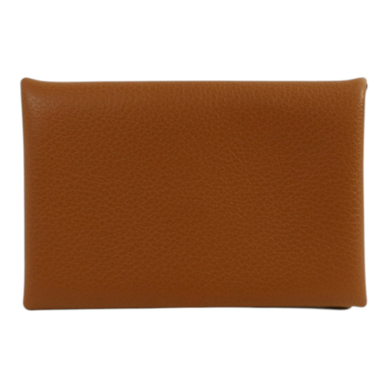 HERMES Evercolor皮革Calvi銀扣卡片套Gold-1