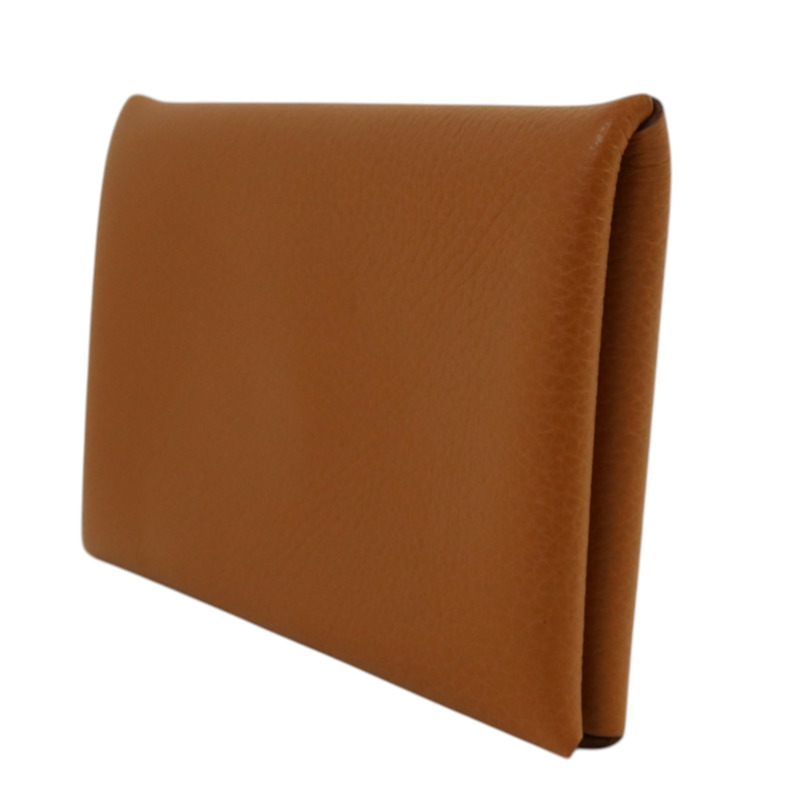 HERMES Evercolor皮革Calvi銀扣卡片套Gold-2