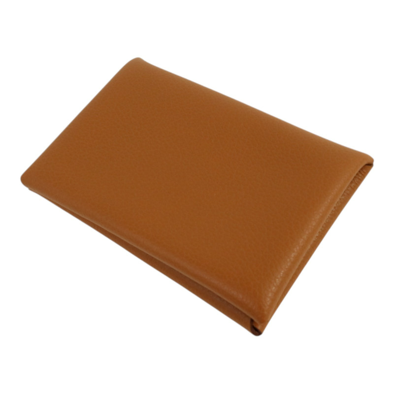 HERMES Evercolor皮革Calvi銀扣卡片套Gold-4