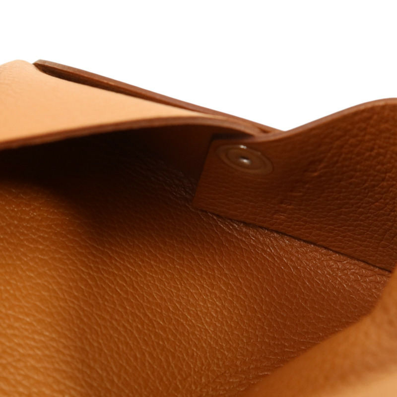 HERMES Evercolor皮革Calvi銀扣卡片套Gold-6