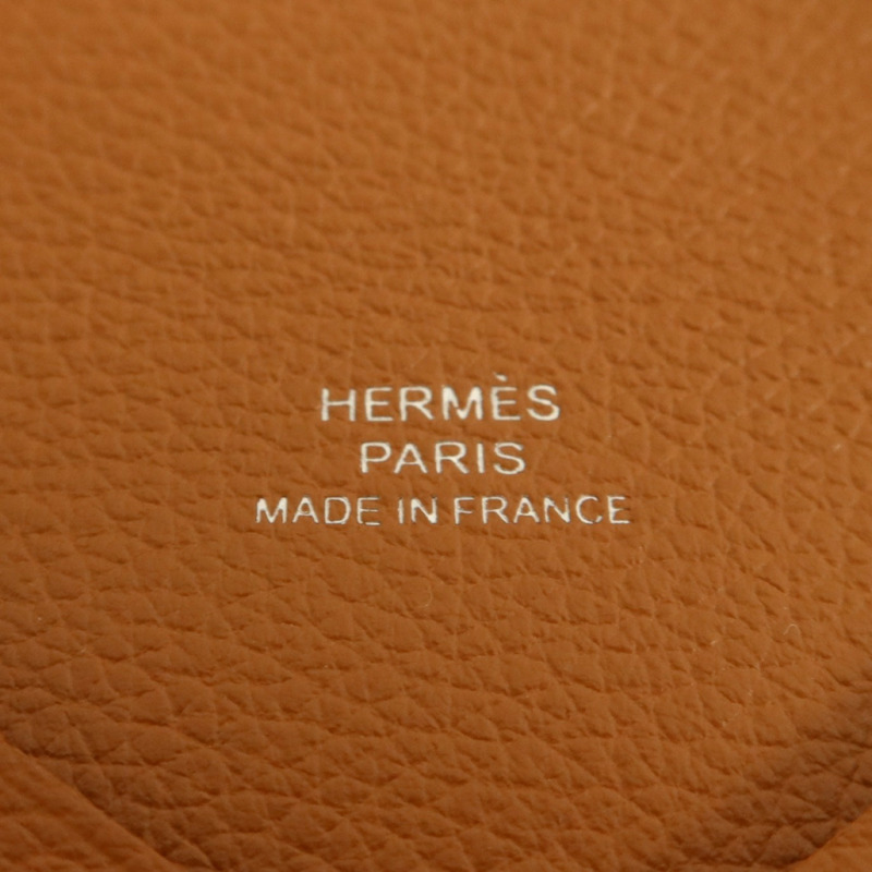 HERMES Evercolor皮革Calvi銀扣卡片套Gold-8