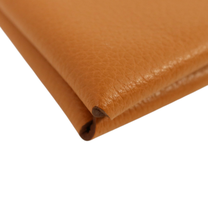 HERMES Evercolor皮革Calvi銀扣卡片套Gold-10