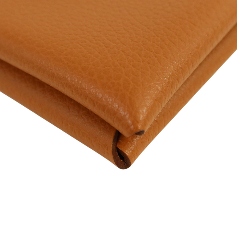 HERMES Evercolor皮革Calvi銀扣卡片套Gold-11