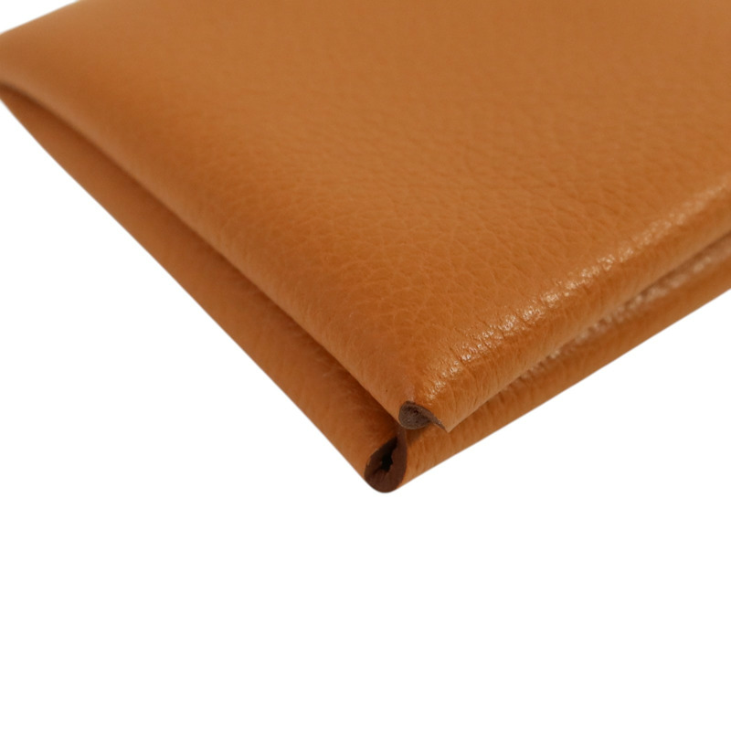 HERMES Evercolor皮革Calvi銀扣卡片套Gold-12