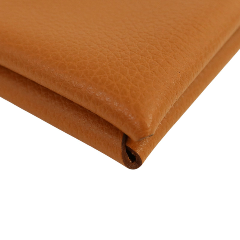 HERMES Evercolor皮革Calvi銀扣卡片套Gold-13