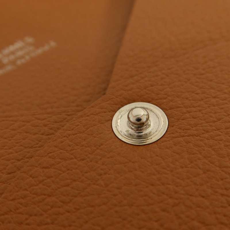 HERMES Evercolor皮革Calvi銀扣卡片套Gold-15