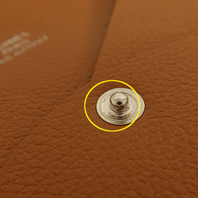 HERMES Evercolor皮革Calvi銀扣卡片套Gold-16