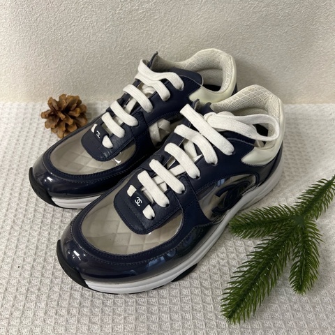 98新 香奈兒/Chanel 漢堡系列藍色透明熊貓血女休閒鞋運動鞋 碼數35.5