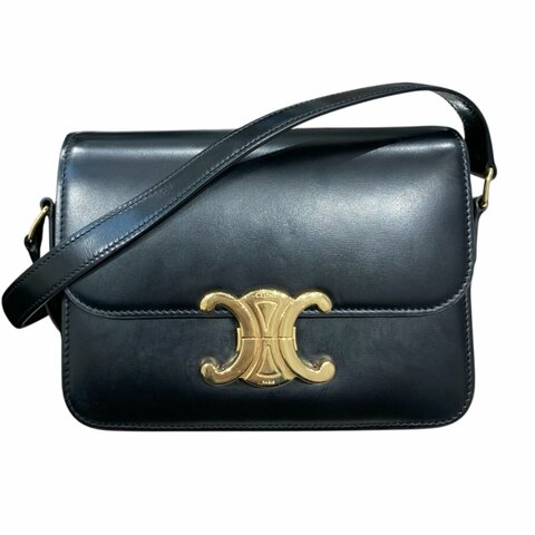 CELINE 賽琳 TEEN TRIOMPHE 凱旋門側背包 皮革 黑色 金釦