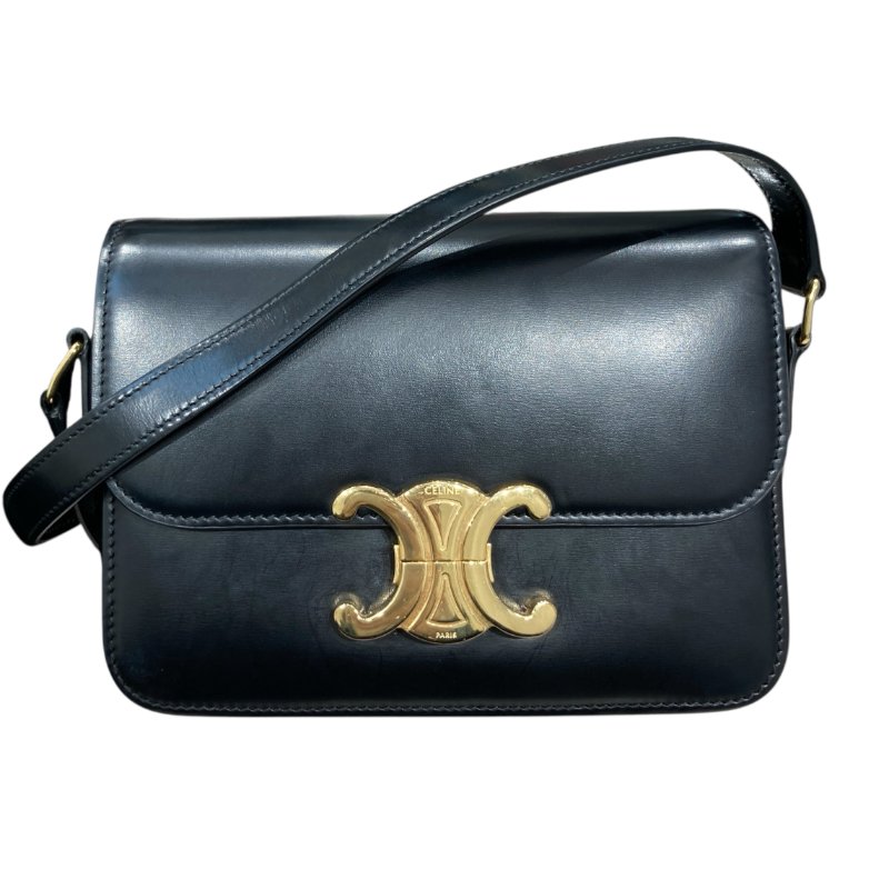 CELINE 賽琳 TEEN TRIOMPHE 凱旋門側背包 皮革 黑色 金釦-0