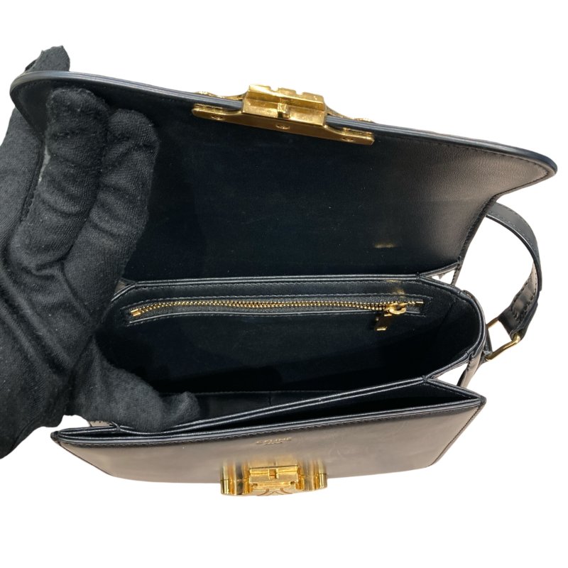 CELINE 賽琳 TEEN TRIOMPHE 凱旋門側背包 皮革 黑色 金釦-11