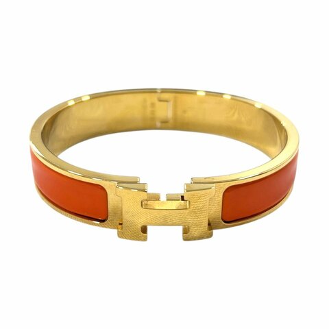 HERMES CLIC H 手環 金色金屬 / 橘色琺瑯
