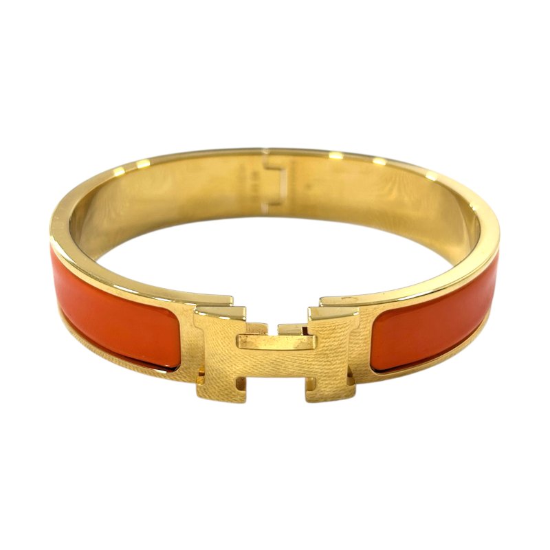 HERMES CLIC H 手環 金色金屬 / 橘色琺瑯-0
