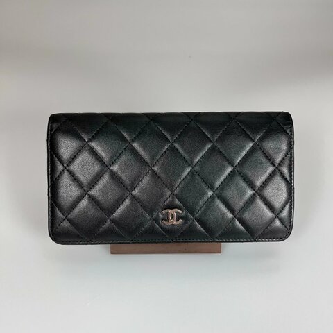 CHANEL CF對開長夾羊皮黑 保卡款16開