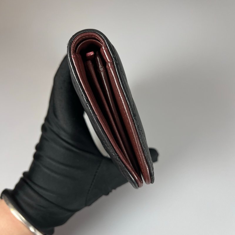CHANEL CF對開長夾羊皮黑 保卡款16開-3