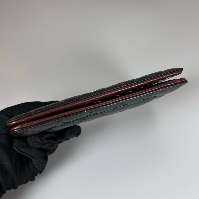 CHANEL CF對開長夾羊皮黑 保卡款16開-5