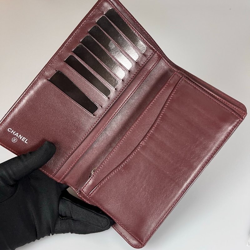 CHANEL CF對開長夾羊皮黑 保卡款16開-7