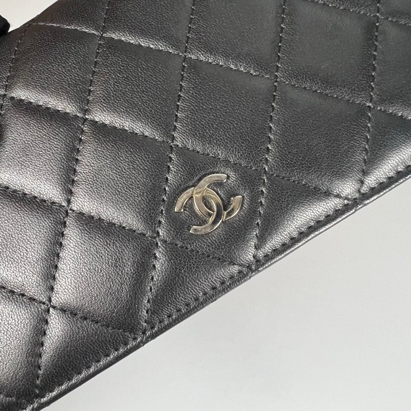CHANEL CF對開長夾羊皮黑 保卡款16開-8