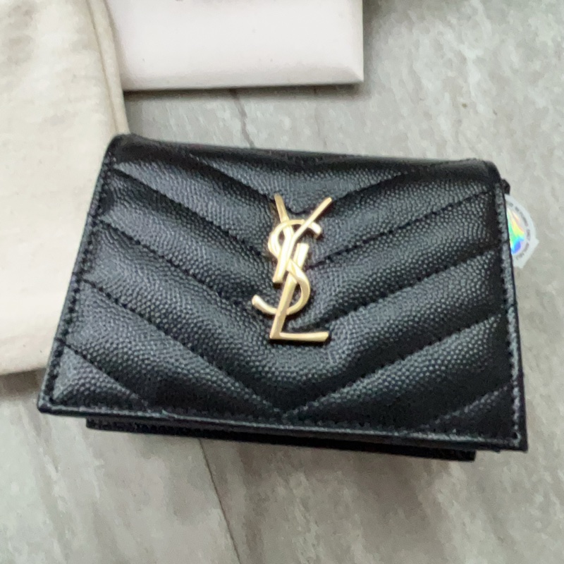 Yves Saint Laurent 全新黑金短夾-1